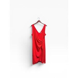 H&M Draped Faux Wrap Dress Women's XL Sexy Red Midi Tie Front